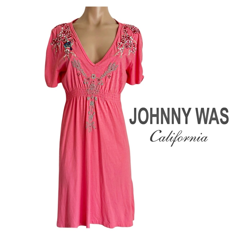 Johnny Was Pink Embroidered Dress